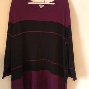 Woman’s purple & black striped plus size avenue rayon spring tunic blouse